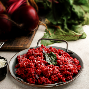 Rote-Bete Risotto mit Kräuterseitlingen